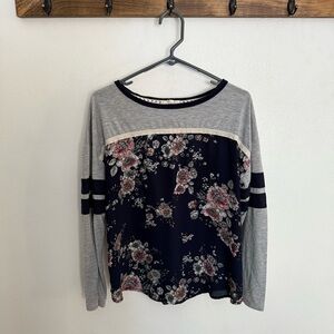 Maurices Navy Floral Long Sleeve Women's Top